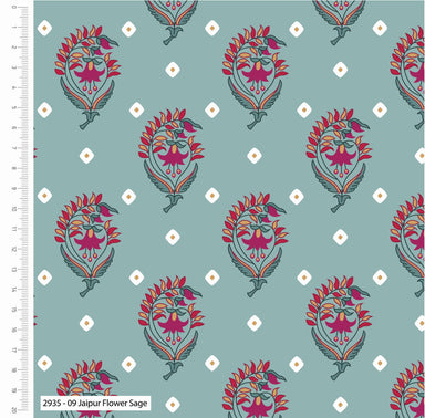 Indian Summer Organic Cotton Fabric, Jaipur Flower Sage from Jaycotts Sewing Supplies