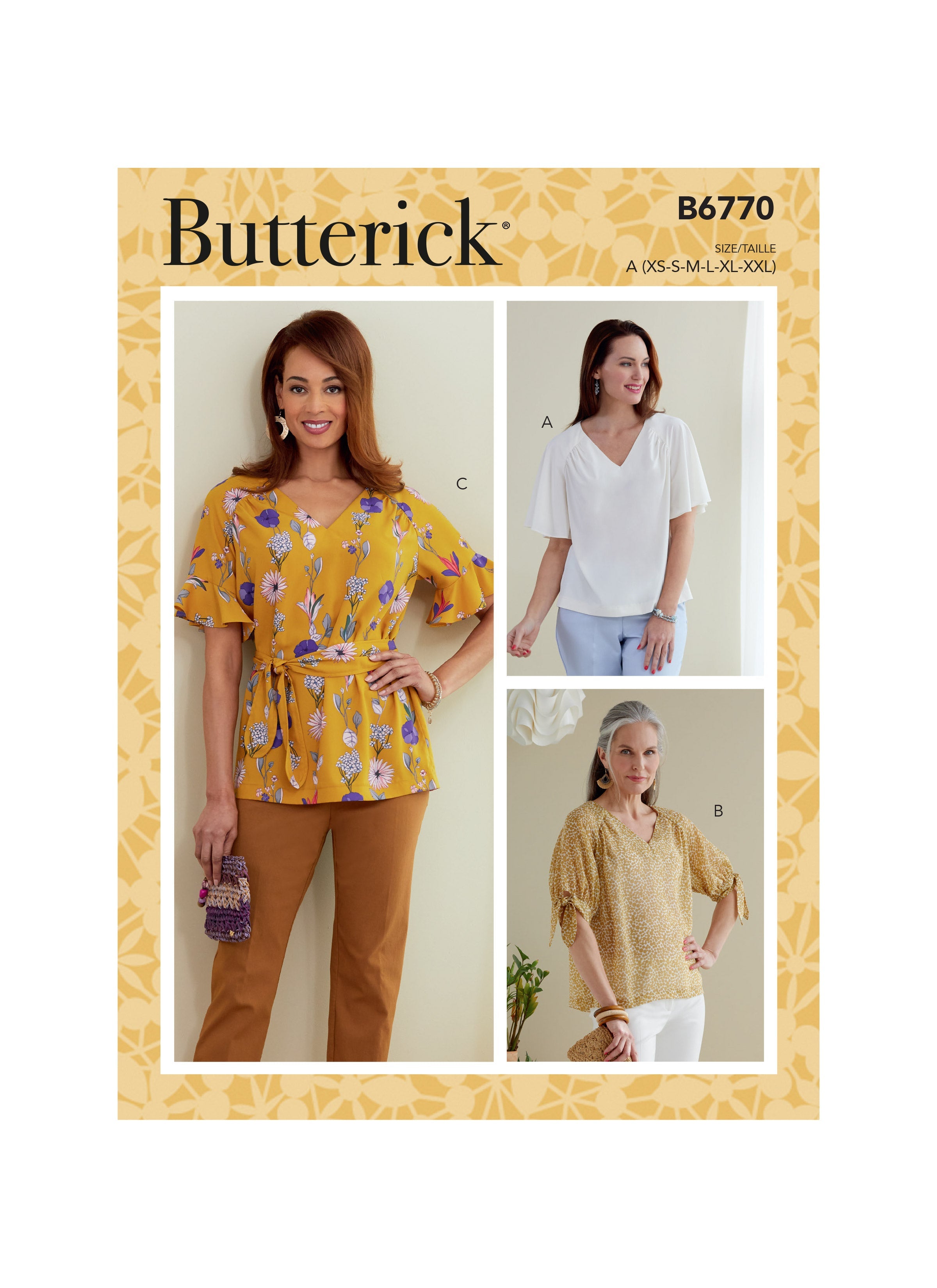 Butterick sewing pattern 6770 Misses' Tops and Sash from Jaycotts Sewing Supplies