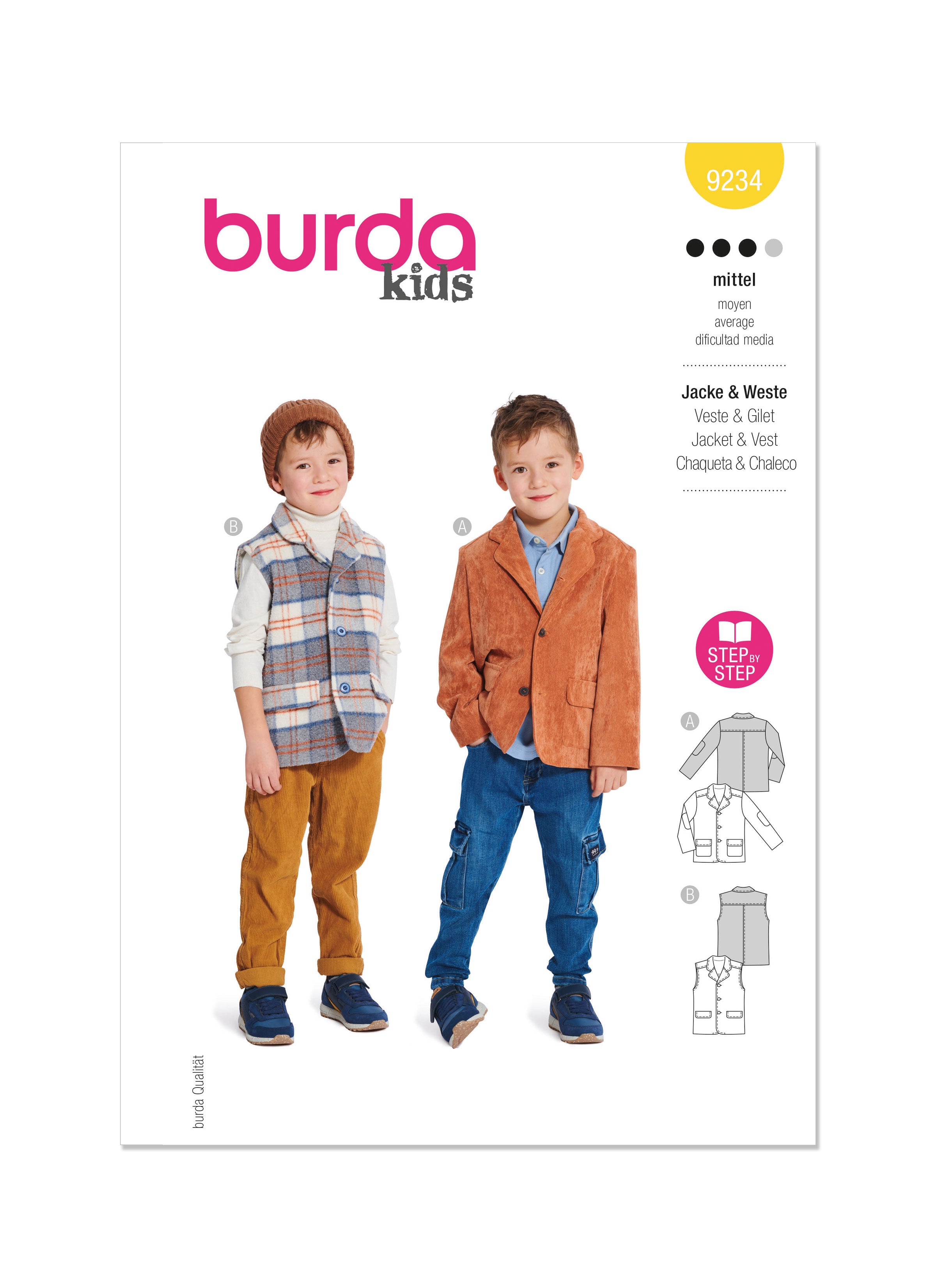 Burda Sewing Pattern 9234 Children's Jacket and Waistcoat from Jaycotts Sewing Supplies
