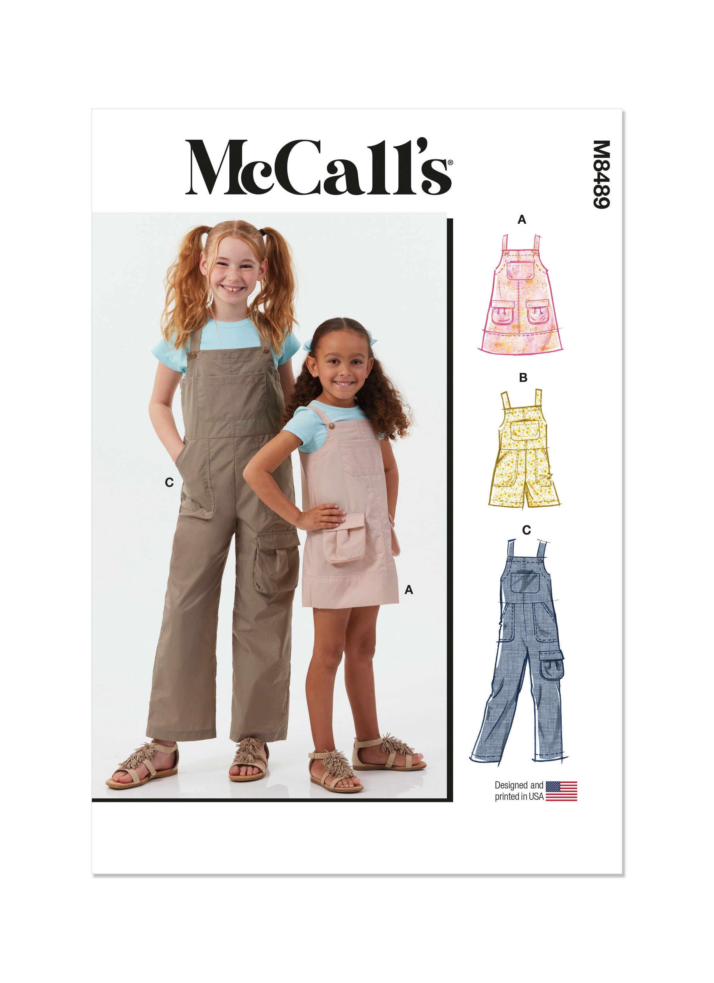 McCall's Sewing Pattern 8489 Girls' Pinafore and Overalls from Jaycotts Sewing Supplies