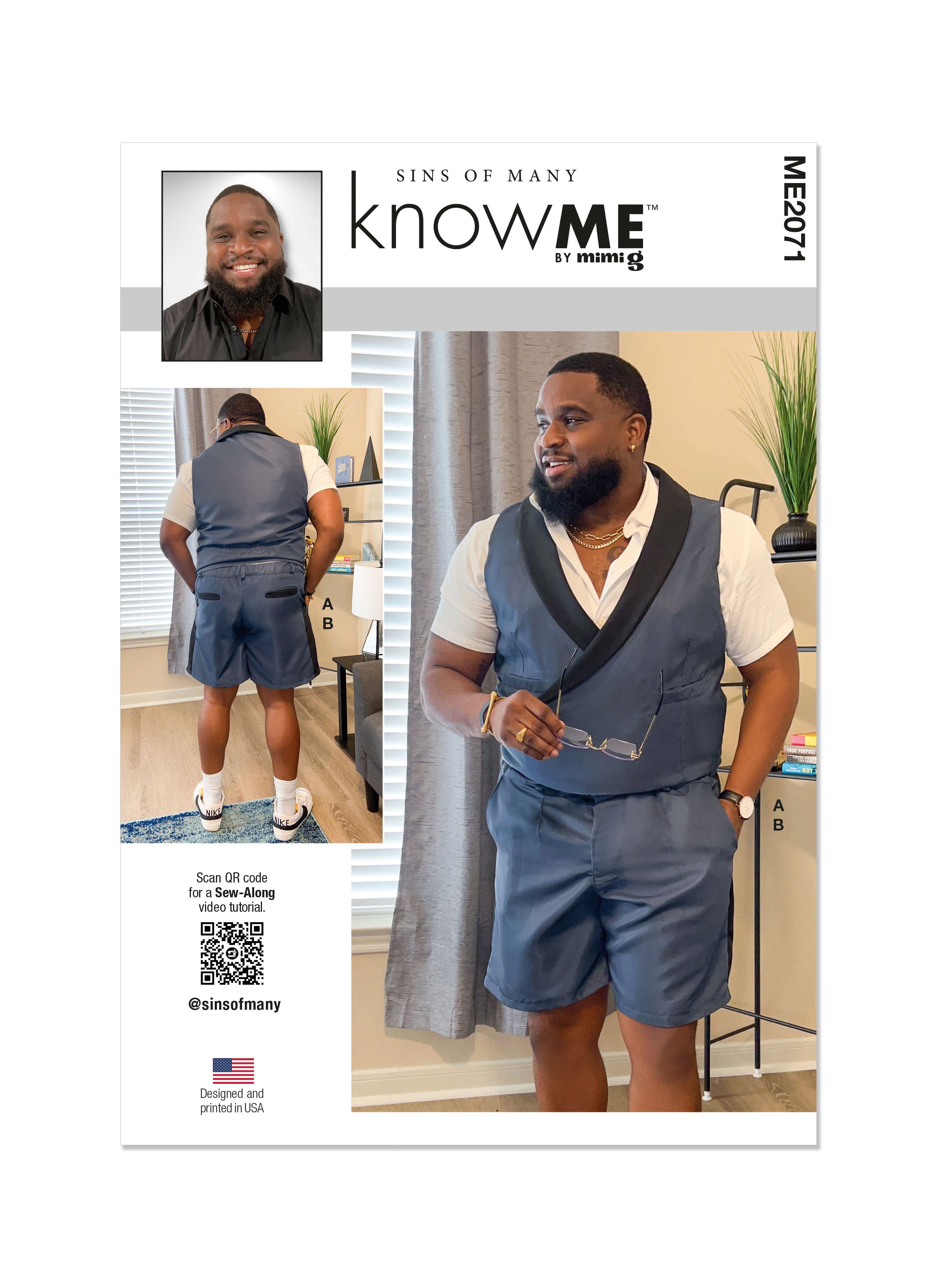 Know Me sewing pattern 2071 Men's Vest and Shorts by Sins of Many from Jaycotts Sewing Supplies