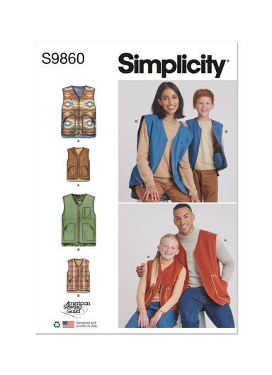 Simplicity Sewing Pattern 9860 Children's, Teens' and Adults' Waiscoats from Jaycotts Sewing Supplies
