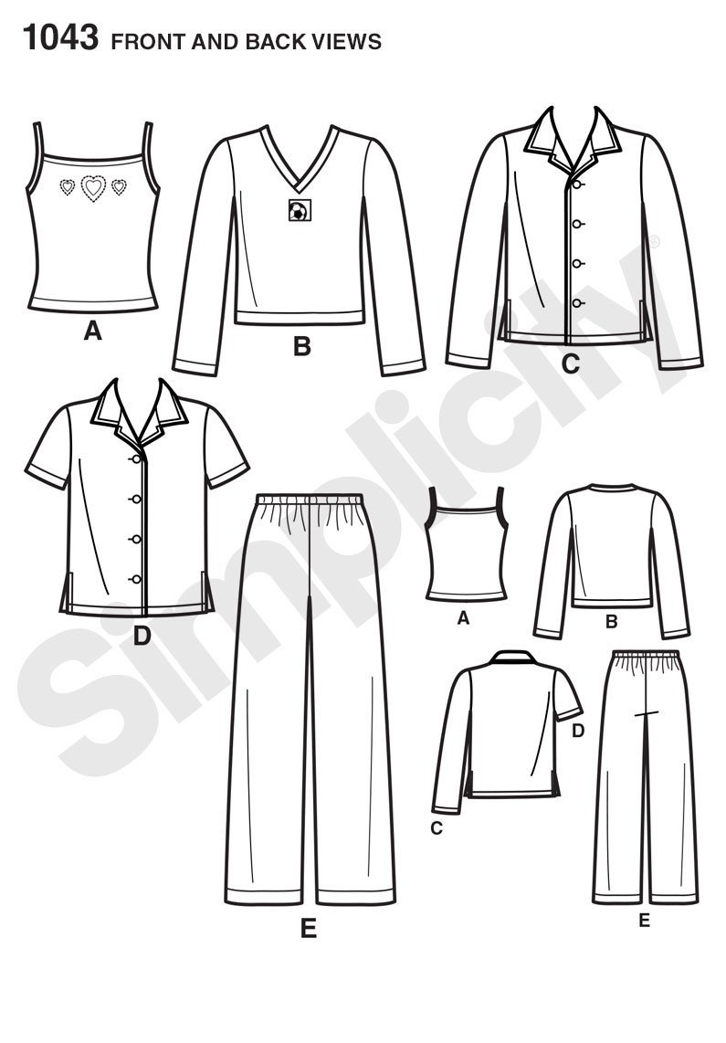 Simplicity Pattern 1043 Child's, Girls' and Boys' Pyjamas from Jaycotts Sewing Supplies