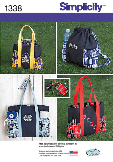 Simplicity Pattern 1338 Tote Bags in 3 Sizes, Backpack & Coin Purse from Jaycotts Sewing Supplies