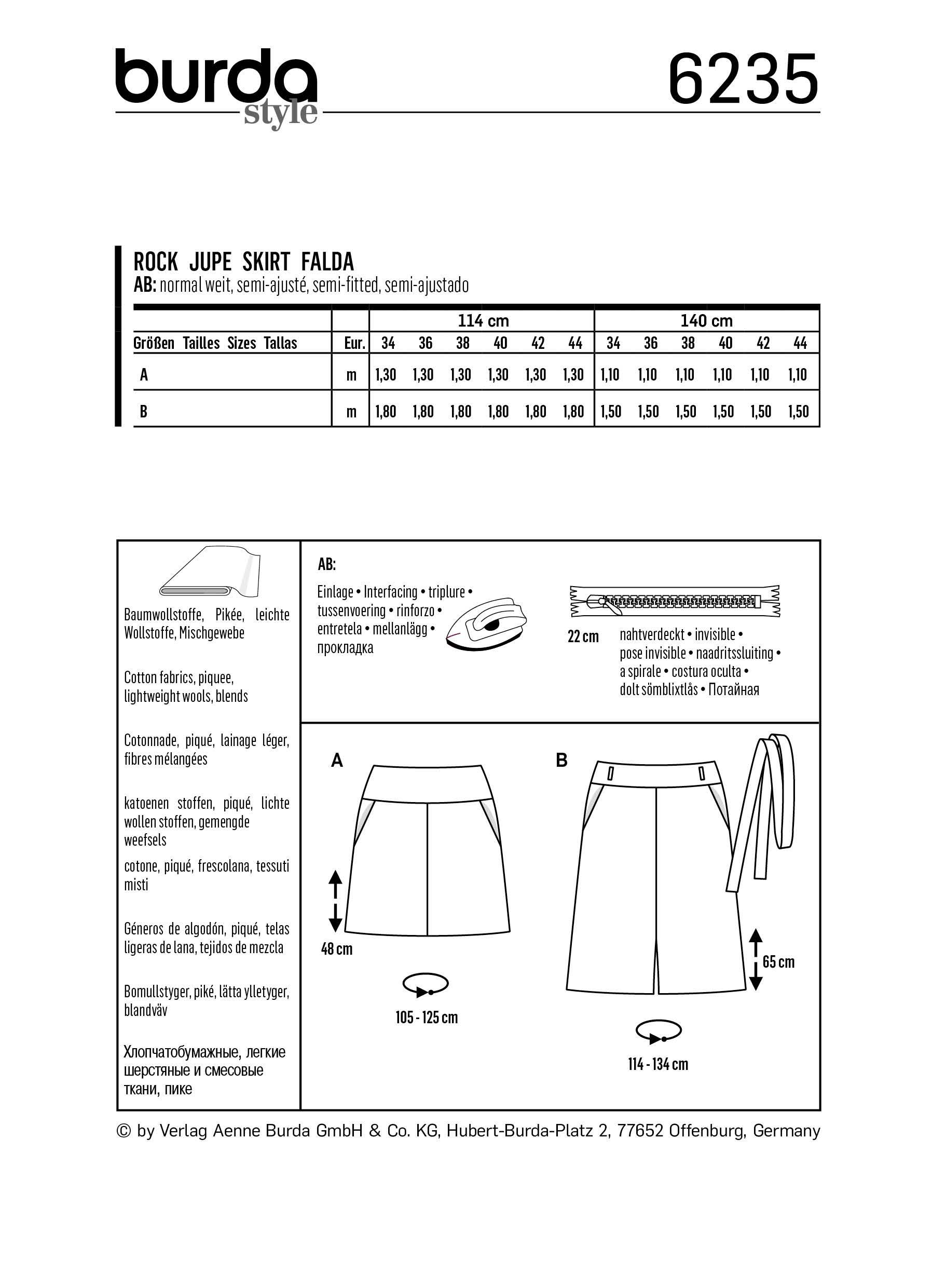 Burda Pattern 6235  Skirt with Yoke – 
Hip Yoke Pockets from Jaycotts Sewing Supplies