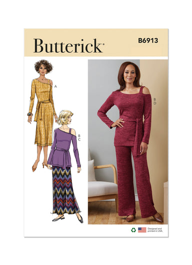 Butterick sewing pattern 6913 Misses' Knit Dress, Top, Skirt and Pants from Jaycotts Sewing Supplies