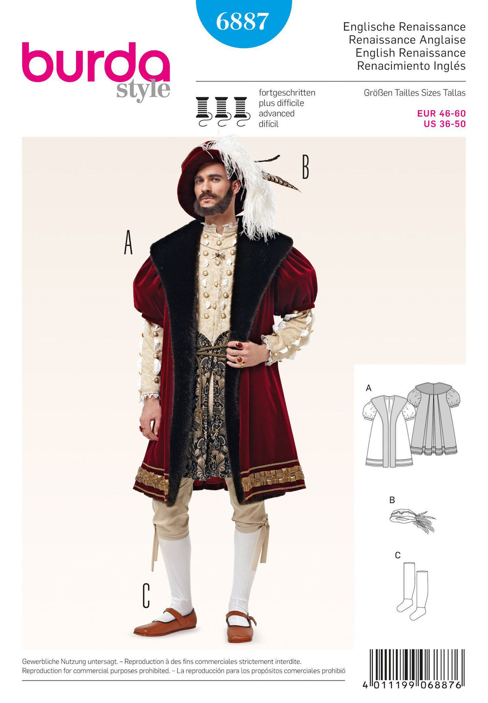 BD6887 Mens' Renaissance Costume from Jaycotts Sewing Supplies