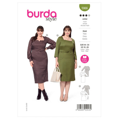 Burda Sewing Pattern 5966 Misses' Square Neck Dress with Panel Seams from Jaycotts Sewing Supplies