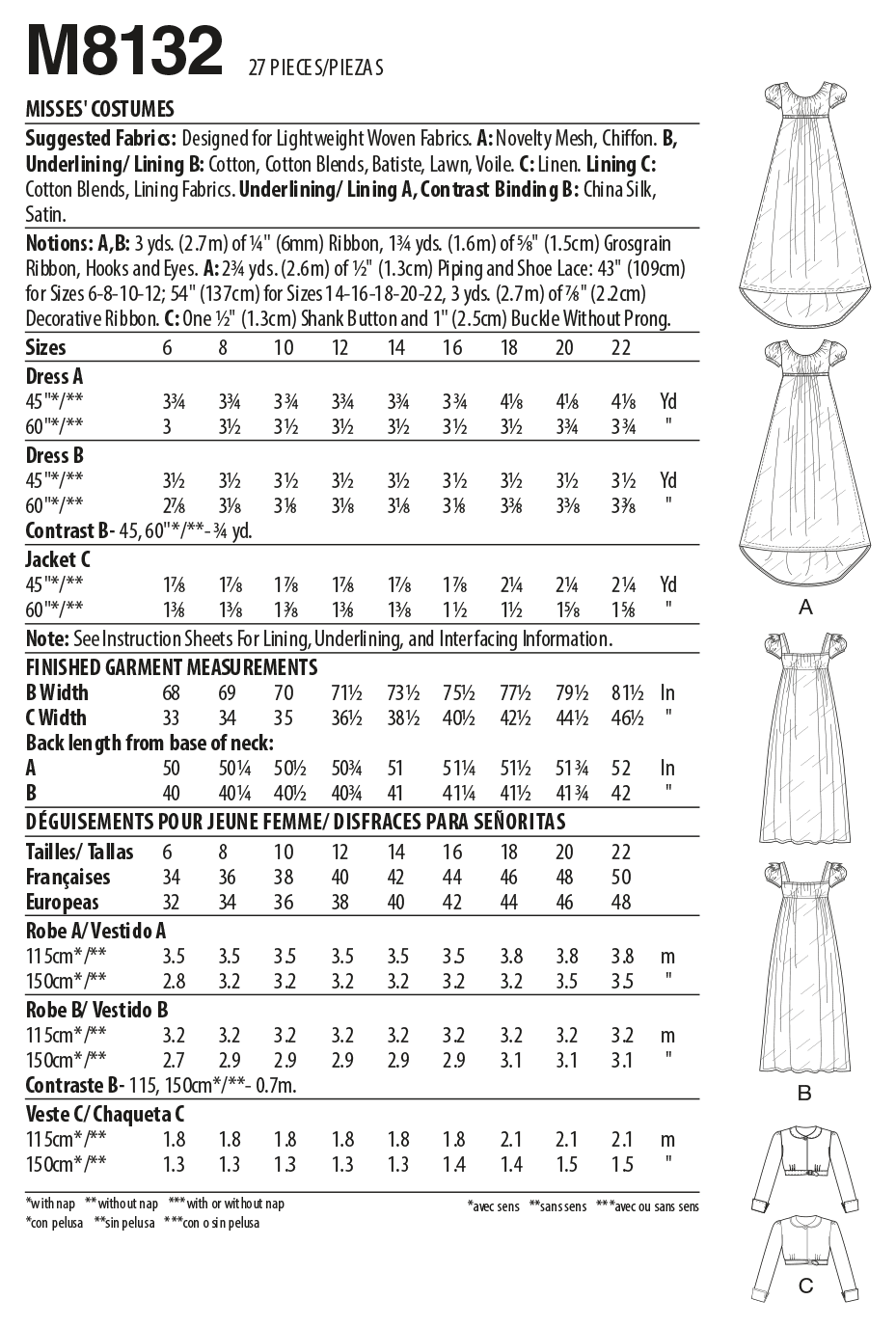 McCall's 8132 Misses' Costume Pattern | 18th century dress from Jaycotts Sewing Supplies