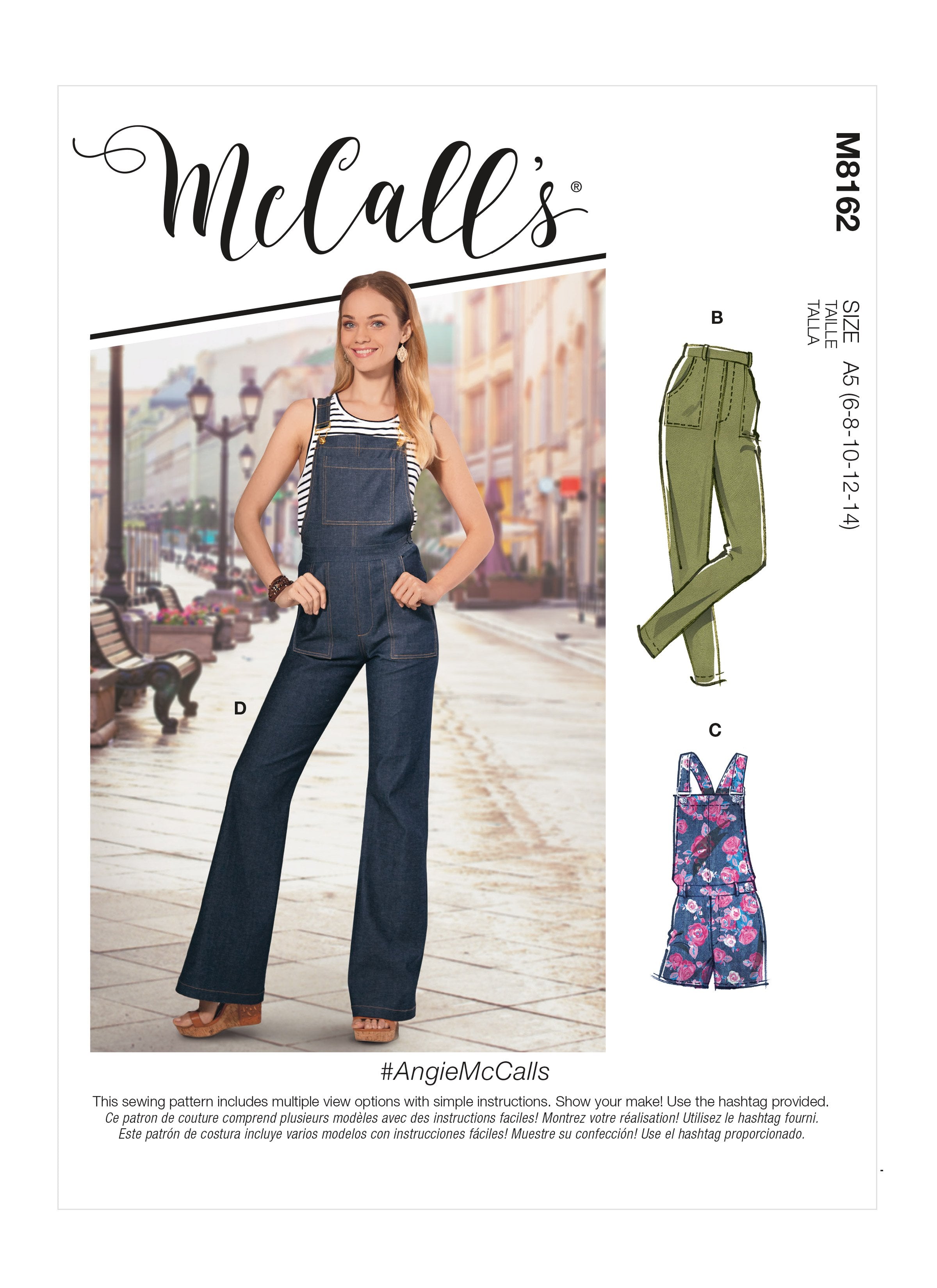 McCall's 8162 Misses' Flared Jeans, Overalls, Skinny Jeans & Shortalls pattern from Jaycotts Sewing Supplies