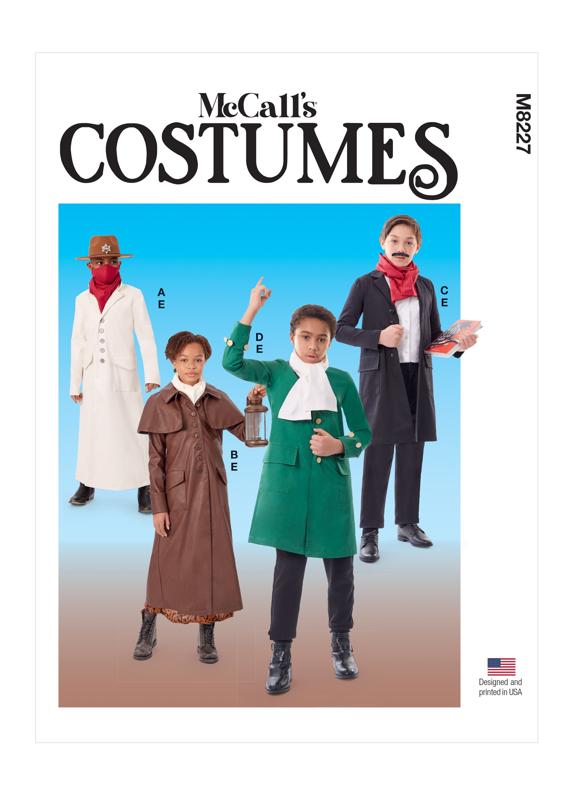 McCall's sewing pattern 8227 Girls' and Boys' Costume Coats with Mask from Jaycotts Sewing Supplies