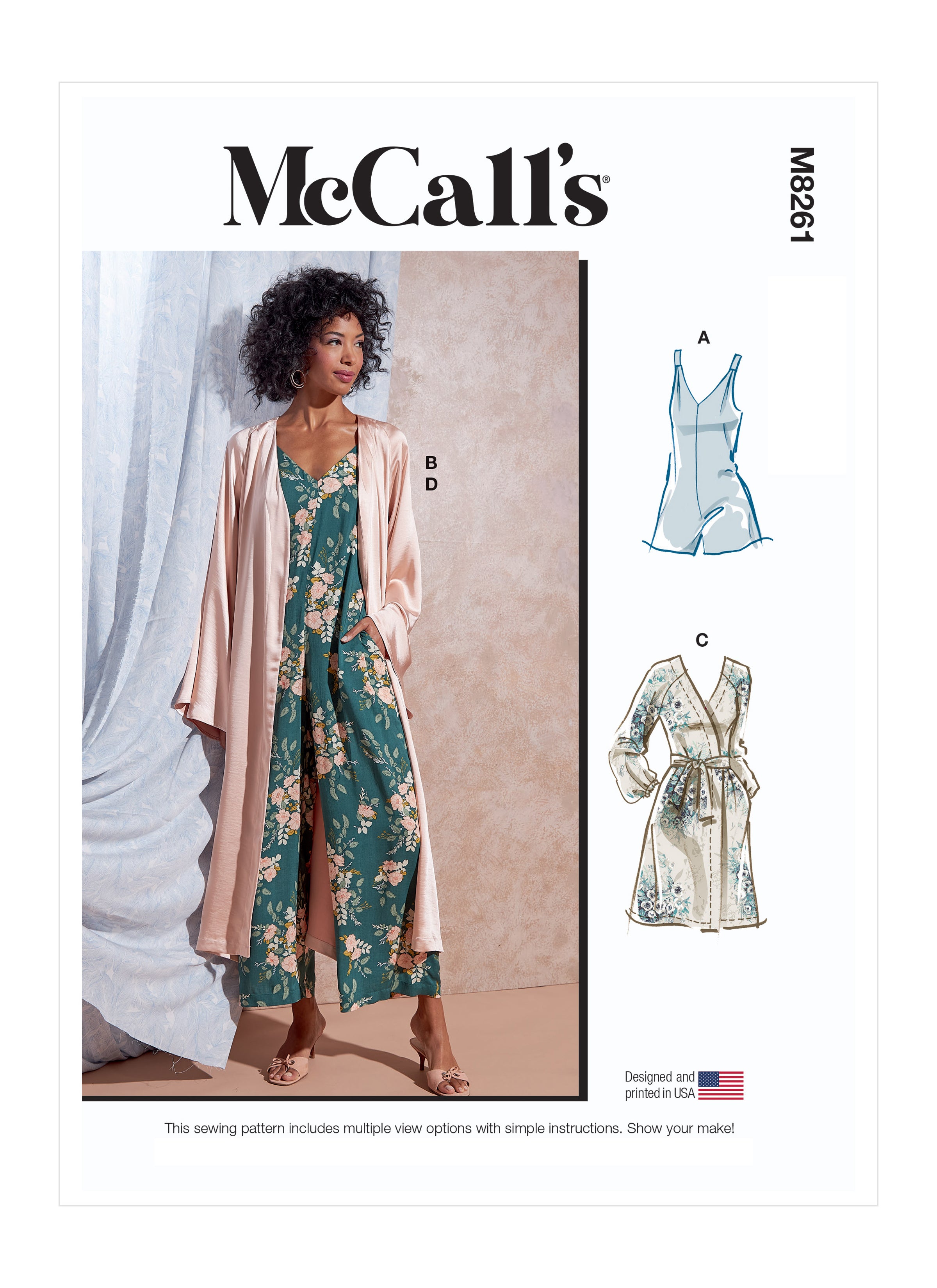 McCall's Sleepwear Pattern 8261 Misses' Romper, Jumpsuit, Robe with Sash from Jaycotts Sewing Supplies
