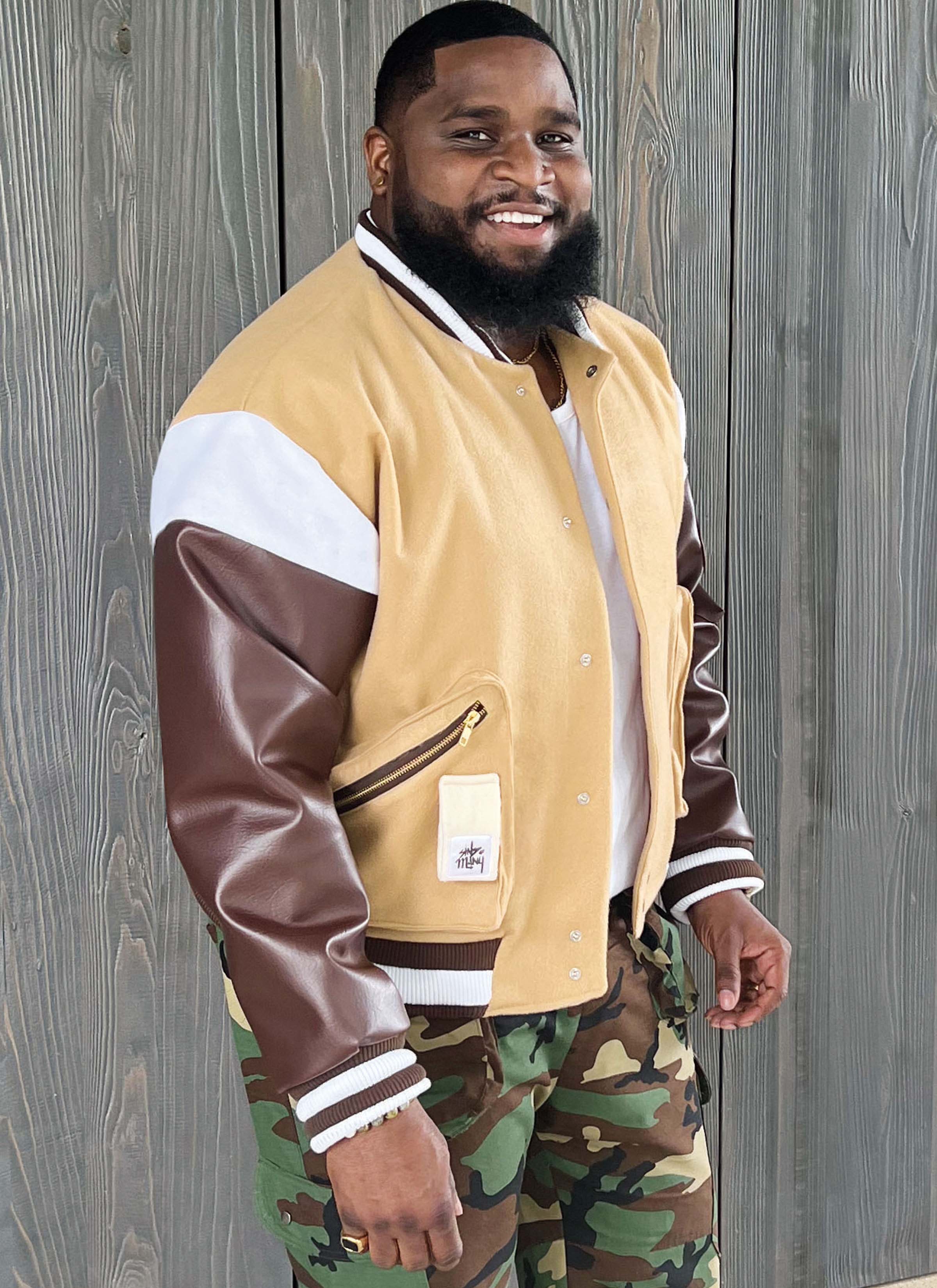 Know Me sewing pattern 2010 Men's Varsity Bomber Jacket by Sins of Many from Jaycotts Sewing Supplies