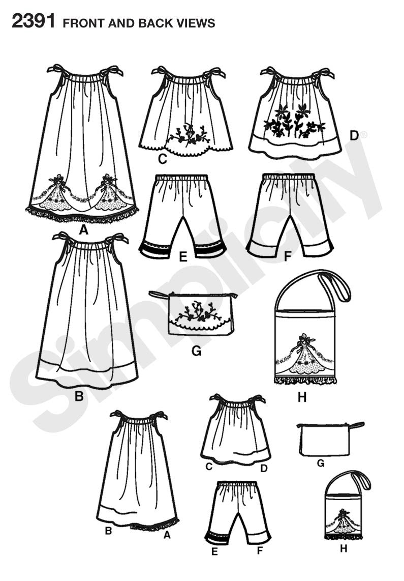 Simplicity Pattern 2391 Child's Pillowcase Dress, Tops, Pants, & Bag from Jaycotts Sewing Supplies