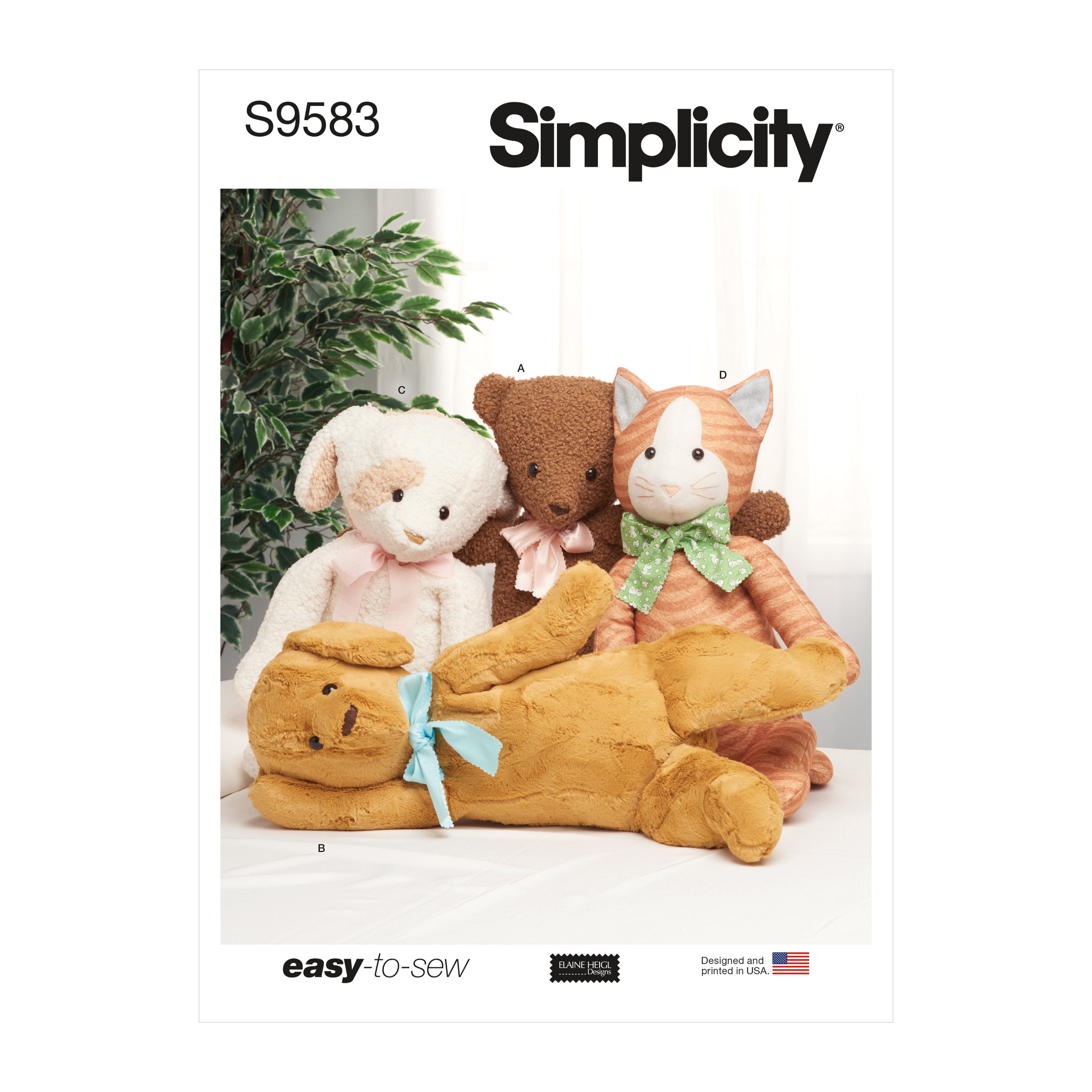 Simplicity Sewing Pattern 9583 Poseable Plush Animals by Elaine Heigl from Jaycotts Sewing Supplies