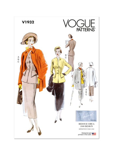 Vogue Sewing Pattern 1932 Vintage Suit and Coat from Jaycotts Sewing Supplies