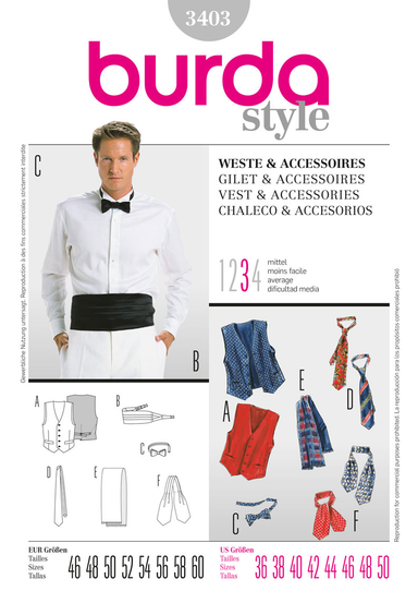 BD3403 Mens' Waistcoat & Accessories from Jaycotts Sewing Supplies