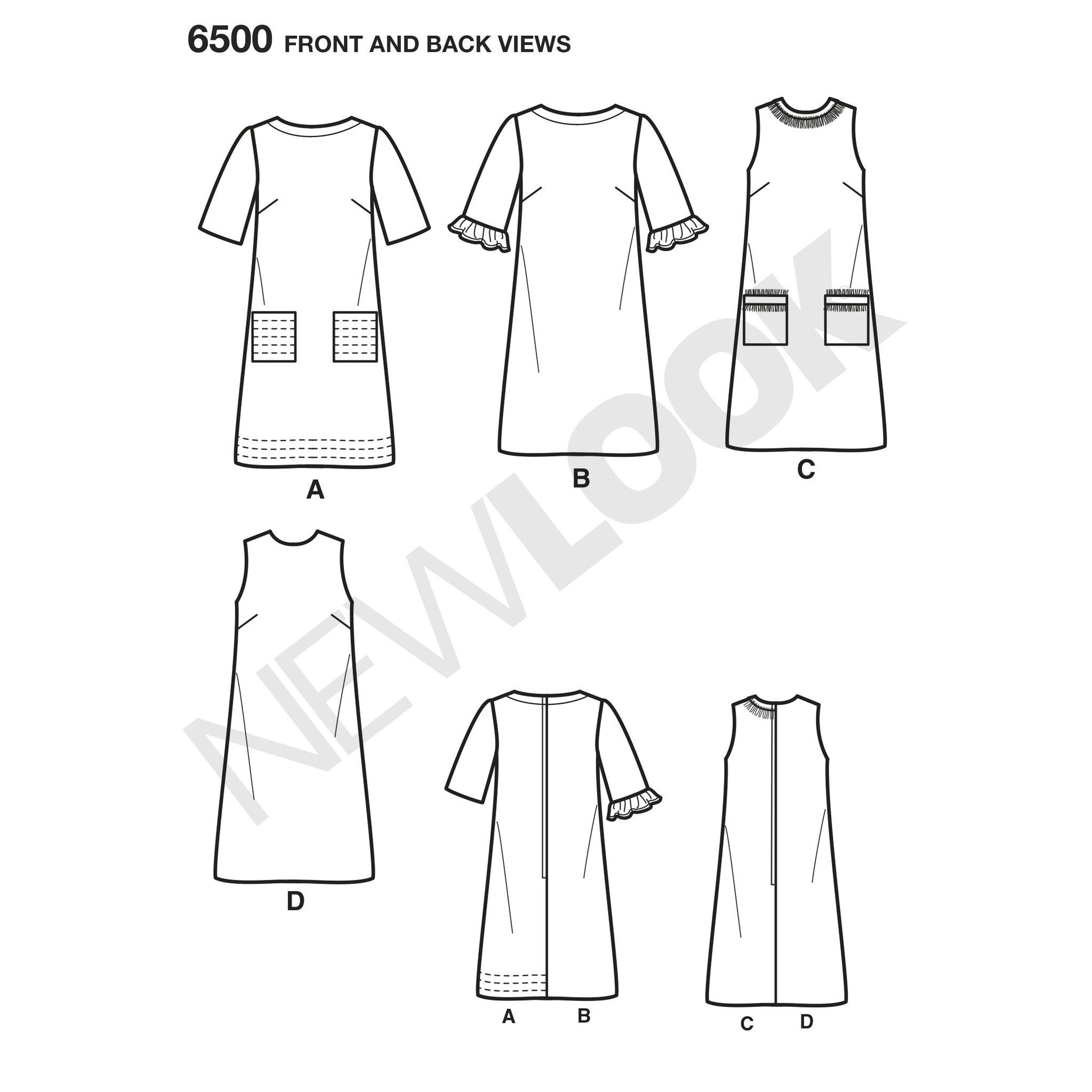 NL6500 Dress with Neckline, Sleeve, and Pocket Variations from Jaycotts Sewing Supplies