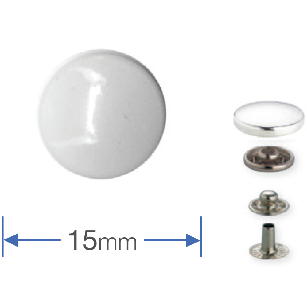 Component view White 15mm Press Fasteners from Jaycotts Sewing Supplies