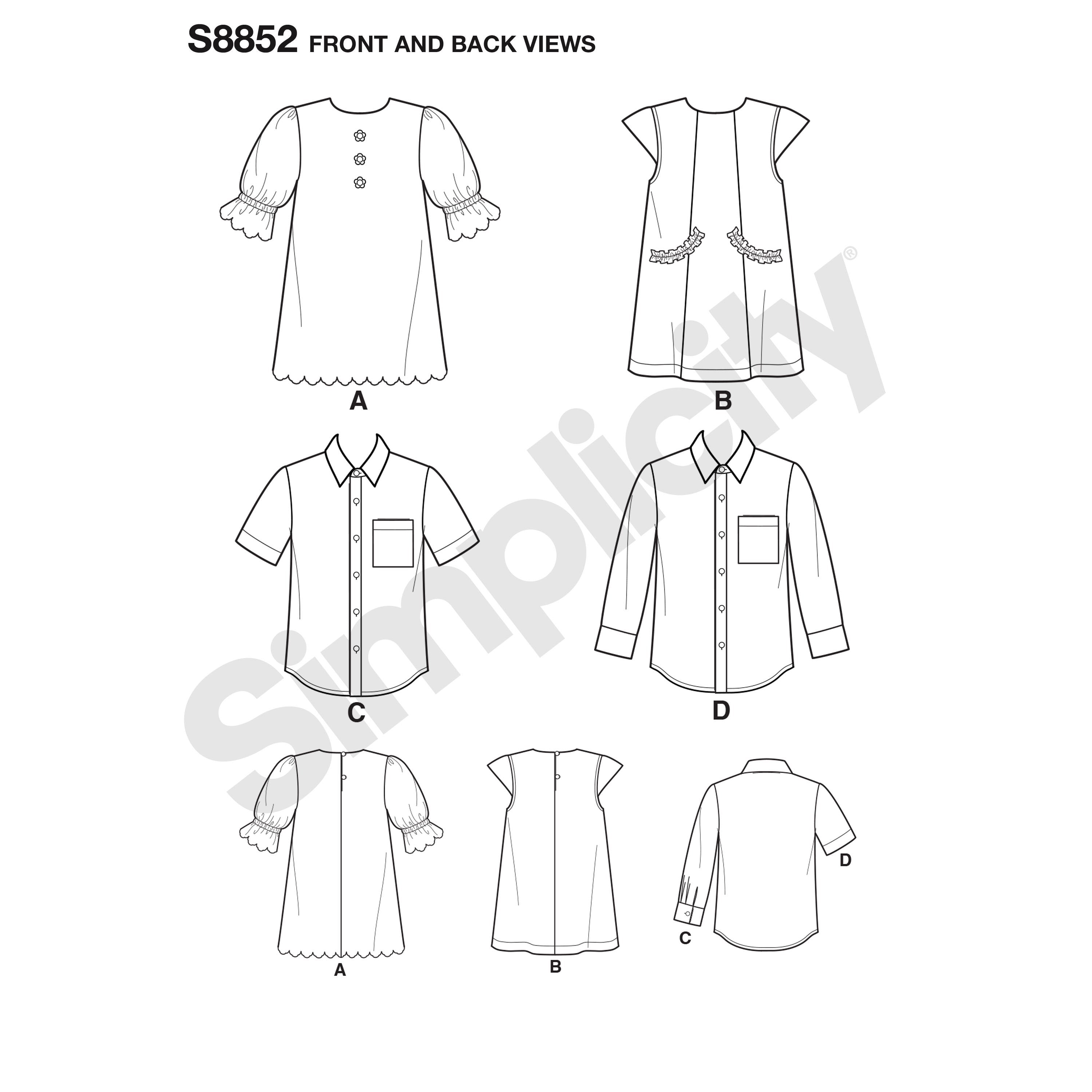 Simplicity Pattern 8852 Child's Dresses and Shirt Sewing Pattern from Jaycotts Sewing Supplies