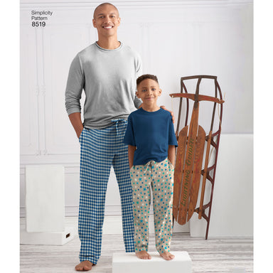 Simplicity Pattern 8519 boys and mens slim fit lounge trousers from Jaycotts Sewing Supplies
