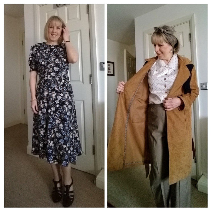 middle to late 1940s fashion: Dresses and Trench Coats 