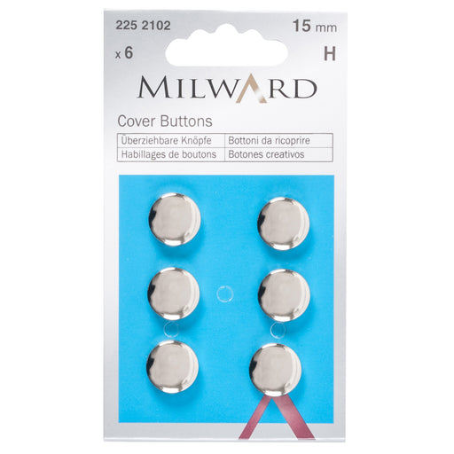 Milward Metal Cover Buttons Silver colour from Jaycotts Sewing Supplies