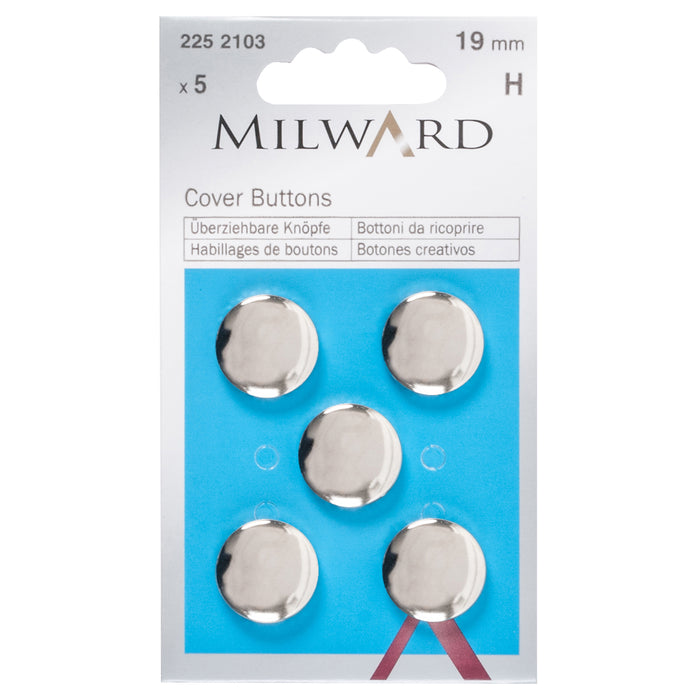 Milward Metal Cover Buttons Silver colour from Jaycotts Sewing Supplies