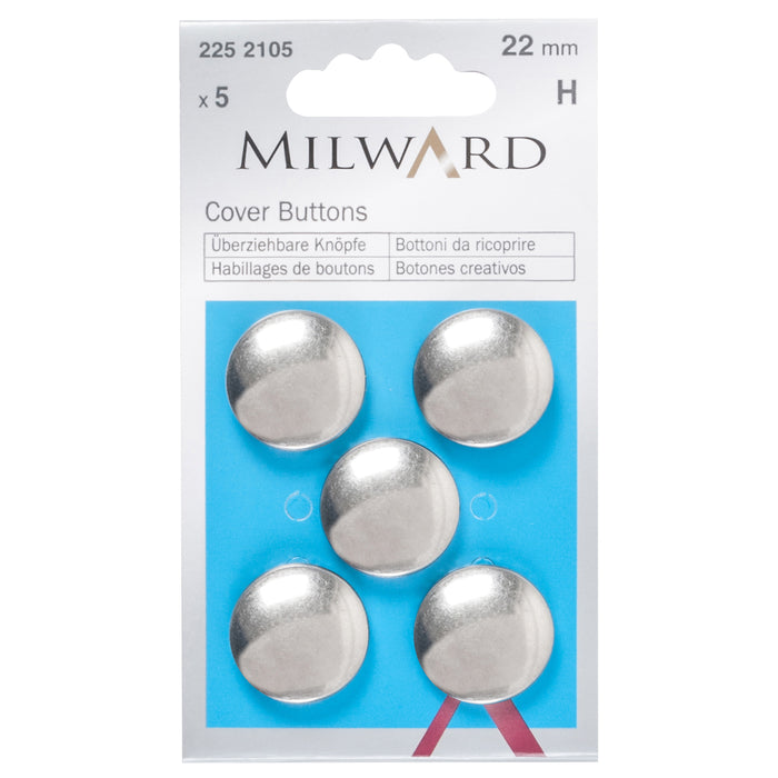 Milward Metal Cover Buttons Silver colour from Jaycotts Sewing Supplies