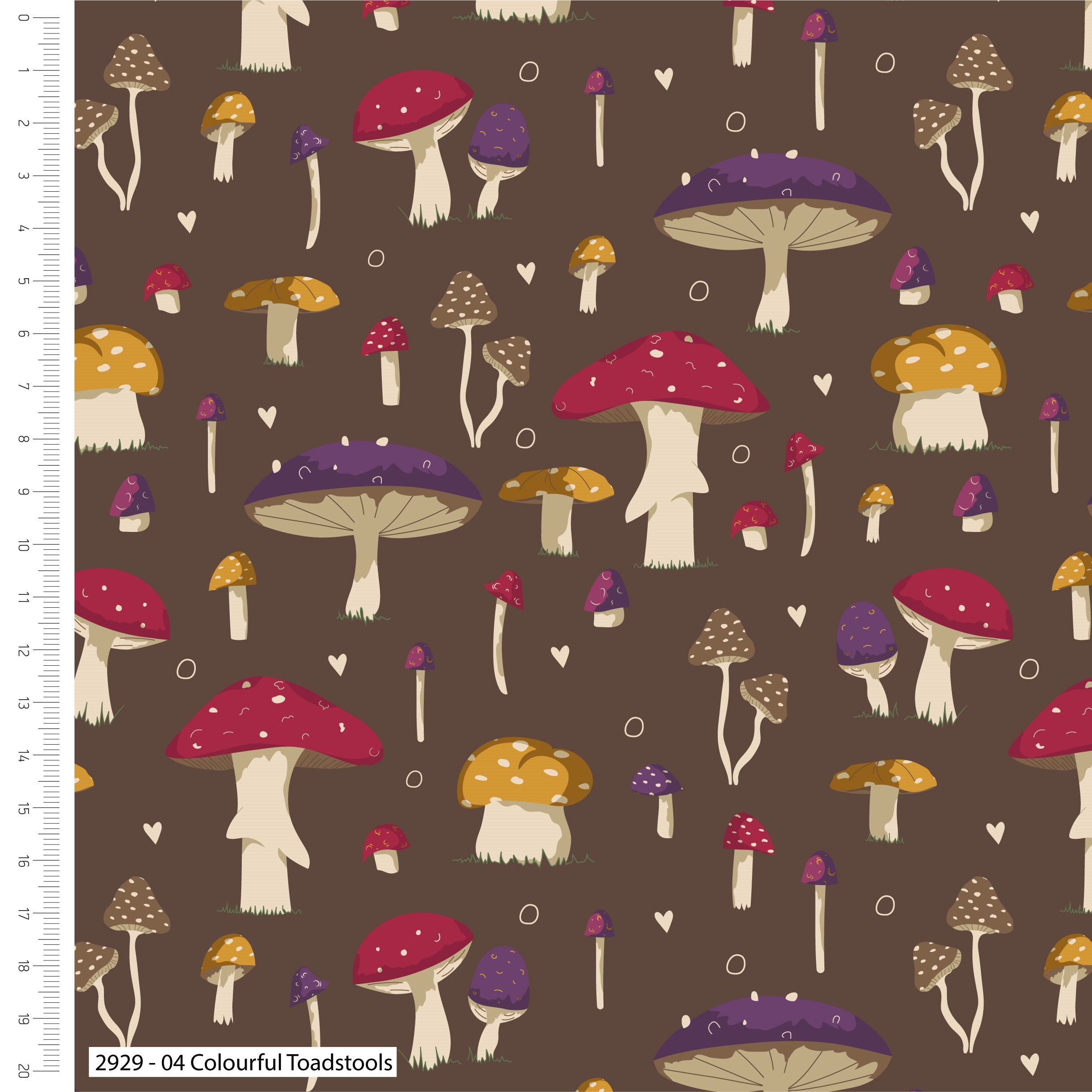 Forest Journal Organic Cotton Fabric, Colourful Toadstools from Jaycotts Sewing Supplies