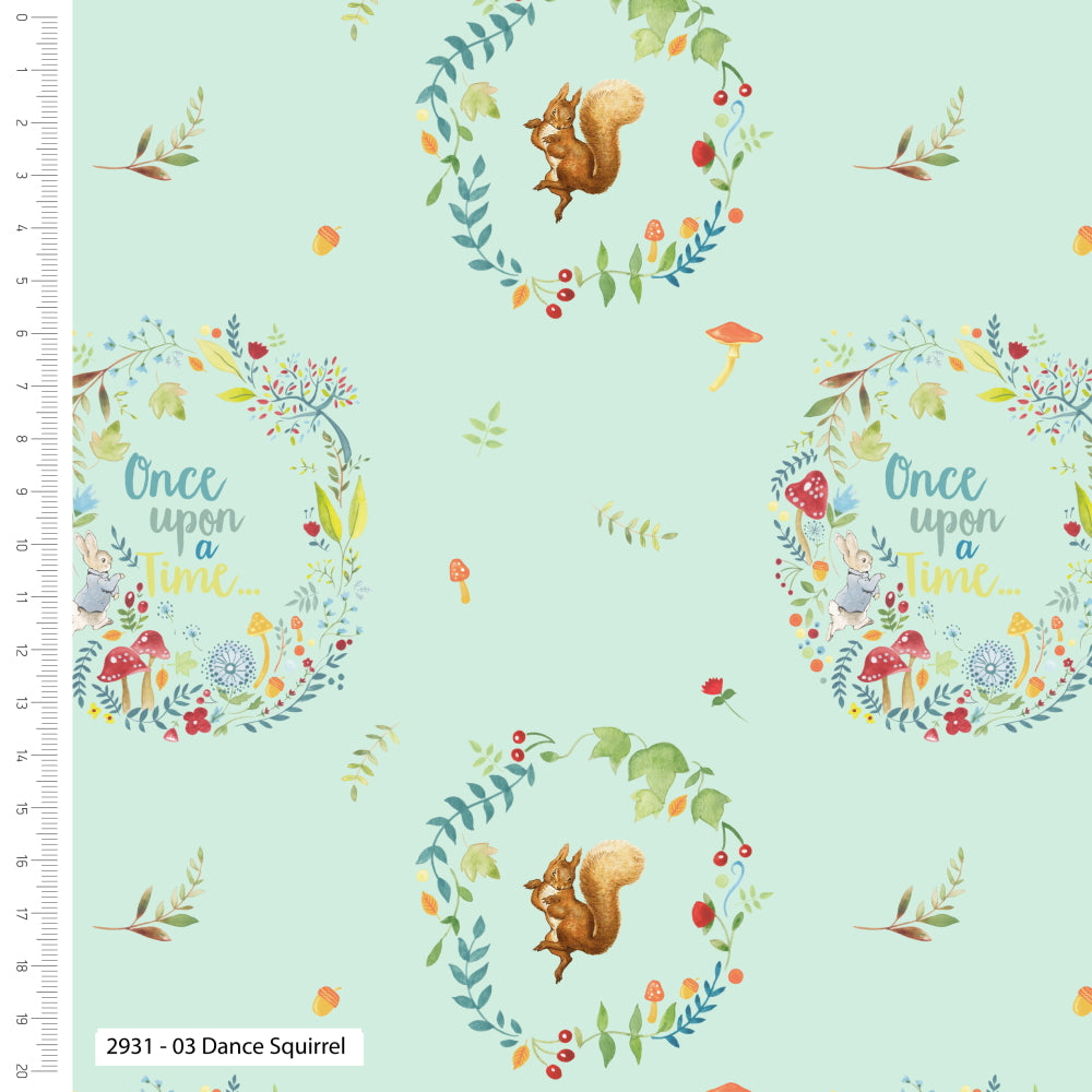 Peter Rabbit Organic Cotton Fabric, Dance Squirrel from Jaycotts Sewing Supplies