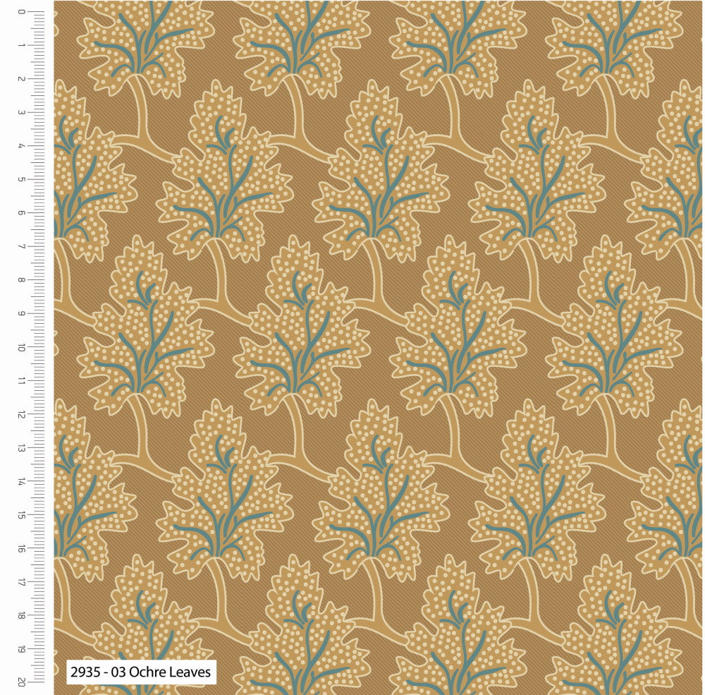 Indian Summer Organic Cotton Fabric, Ochre Leaves from Jaycotts Sewing Supplies