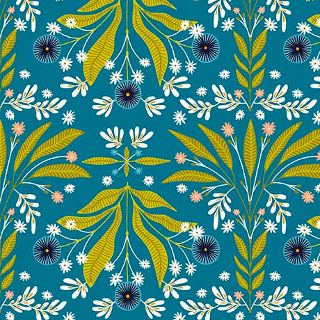 Serenade Organic Cotton Fabric, Floral Burst Blue from Jaycotts Sewing Supplies