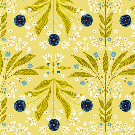 Serenade Organic Cotton Fabric, Floral Burst Chartreuse from Jaycotts Sewing Supplies