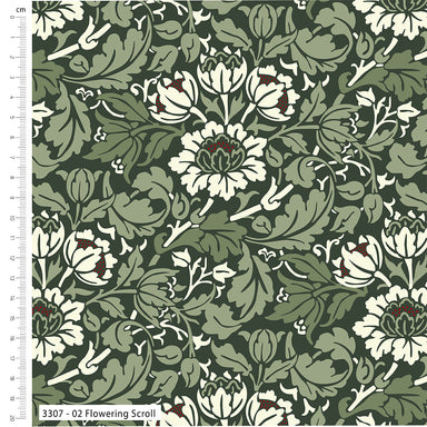 William Morris Yuletide Bloom Organic Cotton Fabric, Flowering Scroll from Jaycotts Sewing Supplies