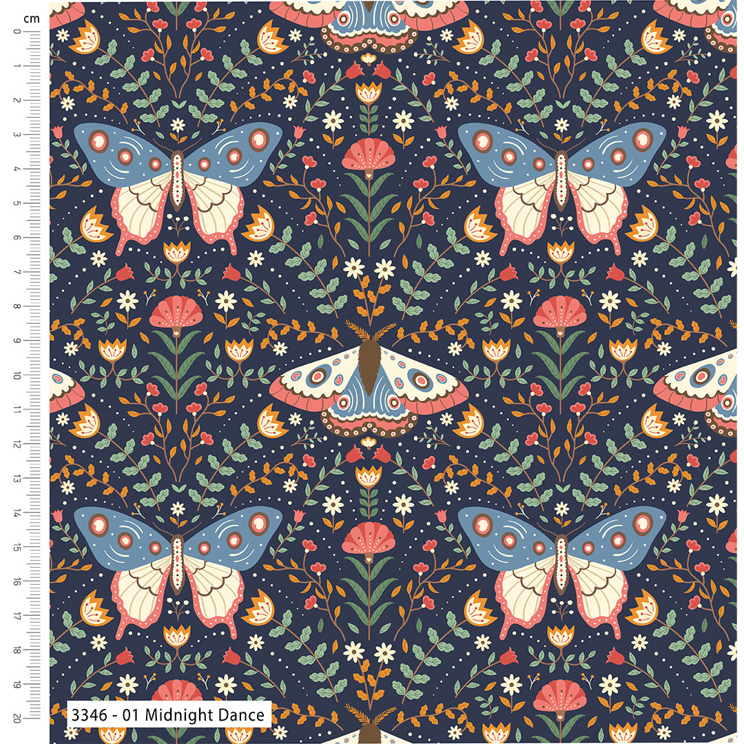 Butterfly Dreams Organic Cotton Fabric, Midnight Dance from Jaycotts Sewing Supplies