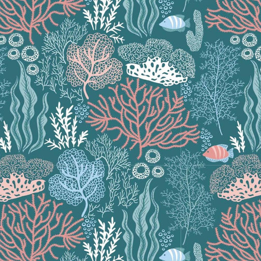 Tranquil Shores Organic Cotton Fabric, Coral Reef from Jaycotts Sewing Supplies