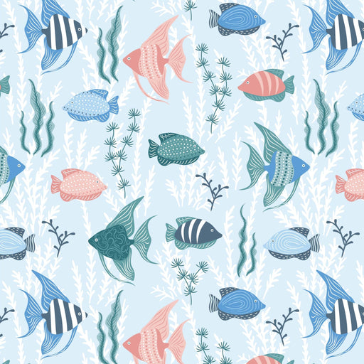 Tranquil Shores Organic Cotton Fabric, Painted Fishes from Jaycotts Sewing Supplies