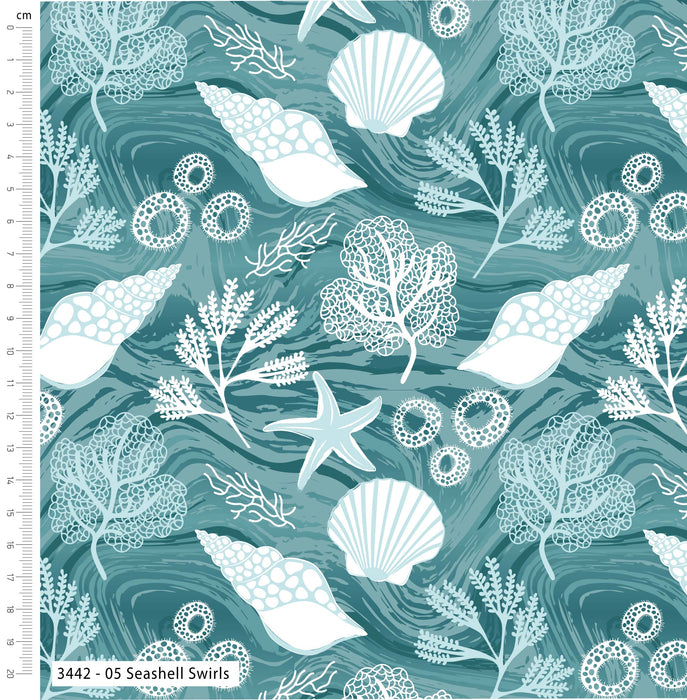 Tranquil Shores Organic Cotton Fabric, Seashell Swirls from Jaycotts Sewing Supplies