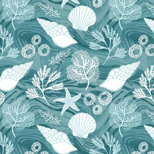 Tranquil Shores Organic Cotton Fabric, Seashell Swirls from Jaycotts Sewing Supplies