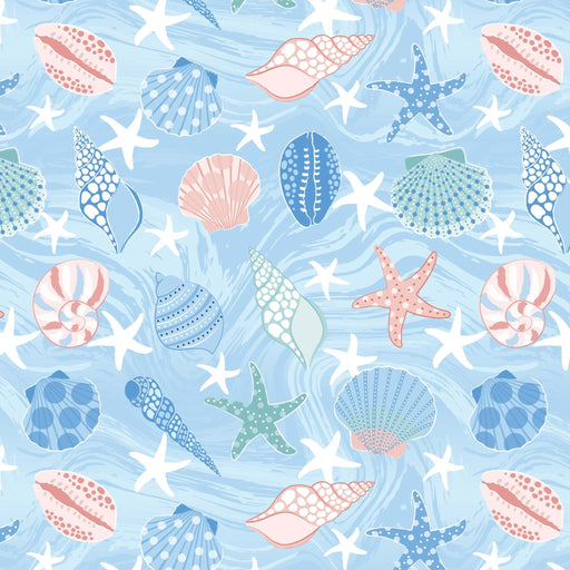 Tranquil Shores Organic Cotton Fabric, Painted Seashells from Jaycotts Sewing Supplies