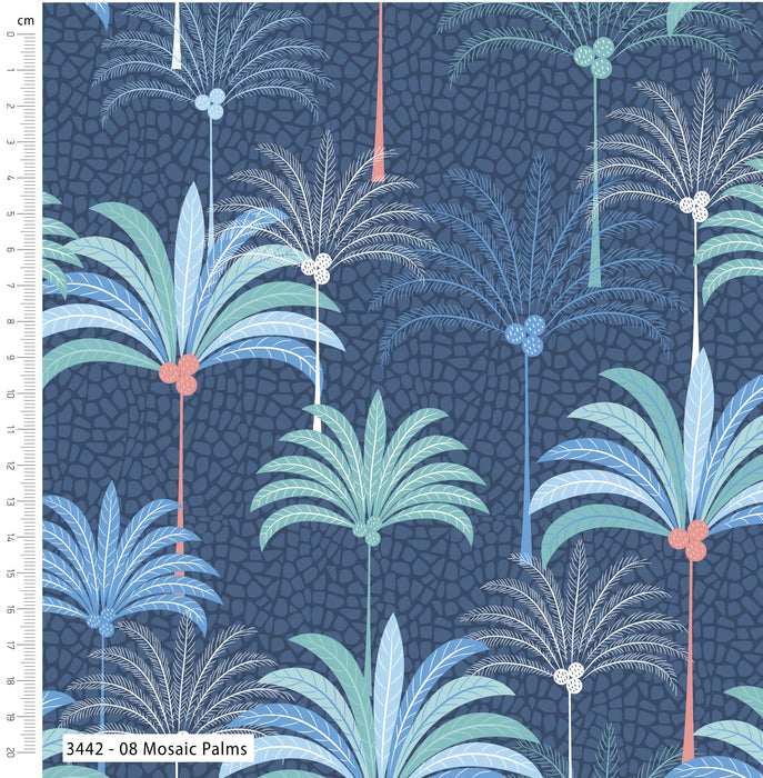 Tranquil Shores Organic Cotton Fabric, Mosaic Palms from Jaycotts Sewing Supplies