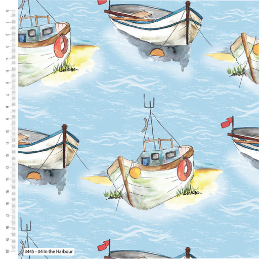 A Day By The Sea Organic Cotton Fabric, In The Harbour from Jaycotts Sewing Supplies