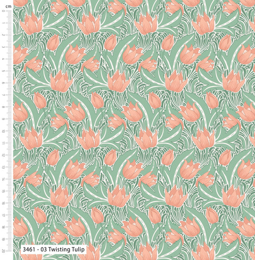 Art Nouveau V&A Organic Cotton Fabric, Twisting Tulip from Jaycotts Sewing Supplies