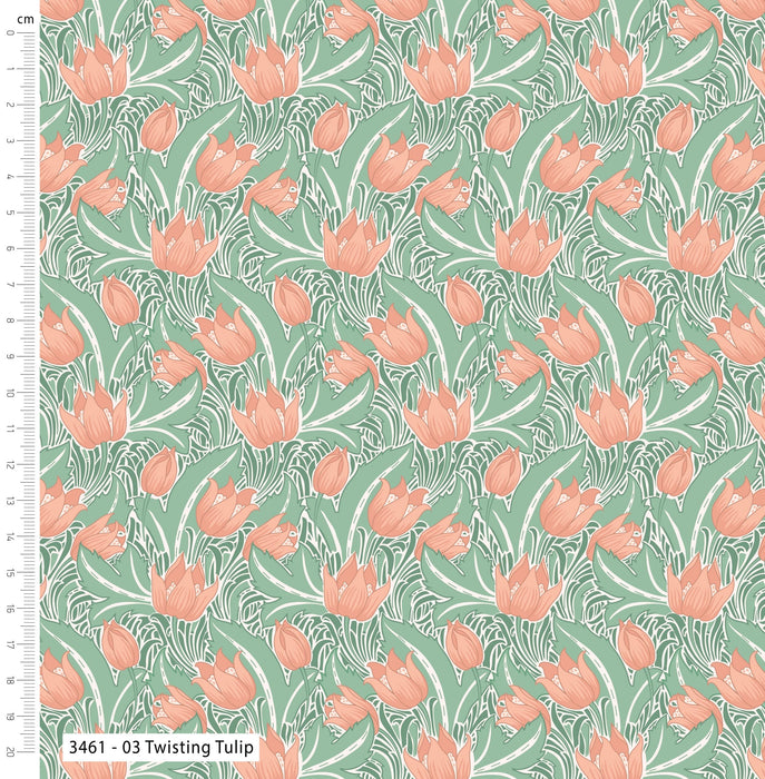 Art Nouveau V&A Organic Cotton Fabric, Twisting Tulip from Jaycotts Sewing Supplies