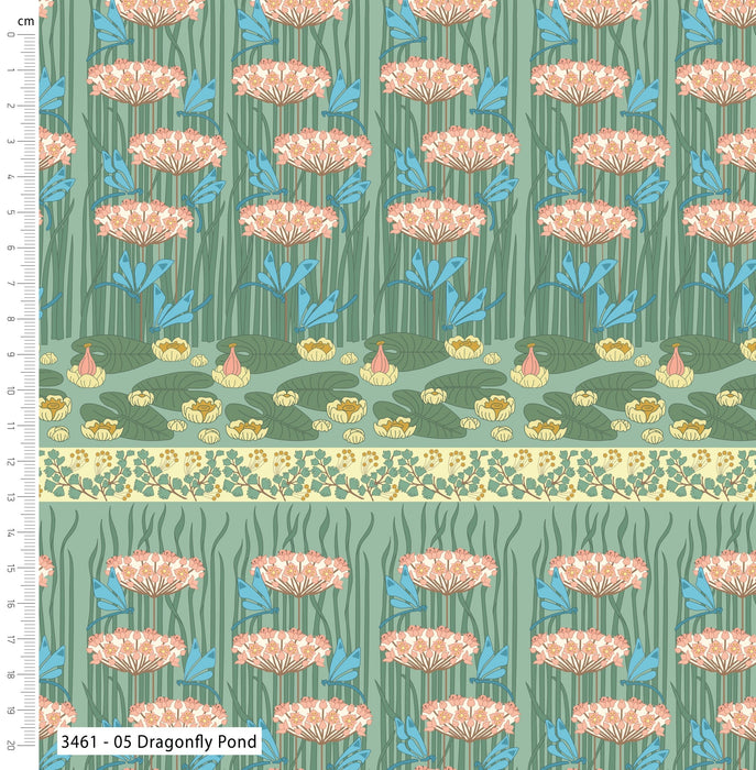 Art Nouveau V&A Organic Cotton Fabric, Dragonfly Pond from Jaycotts Sewing Supplies