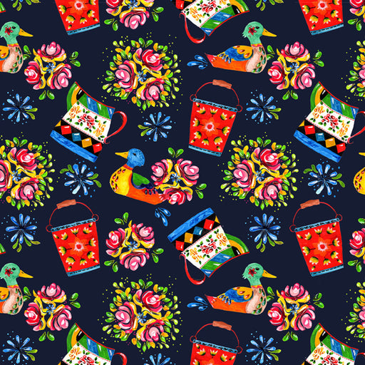 Bohemian Waters Organic Cotton Fabric, Narrowboat Decor Navy from Jaycotts Sewing Supplies