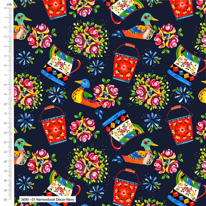 Bohemian Waters Organic Cotton Fabric, Narrowboat Decor Navy from Jaycotts Sewing Supplies