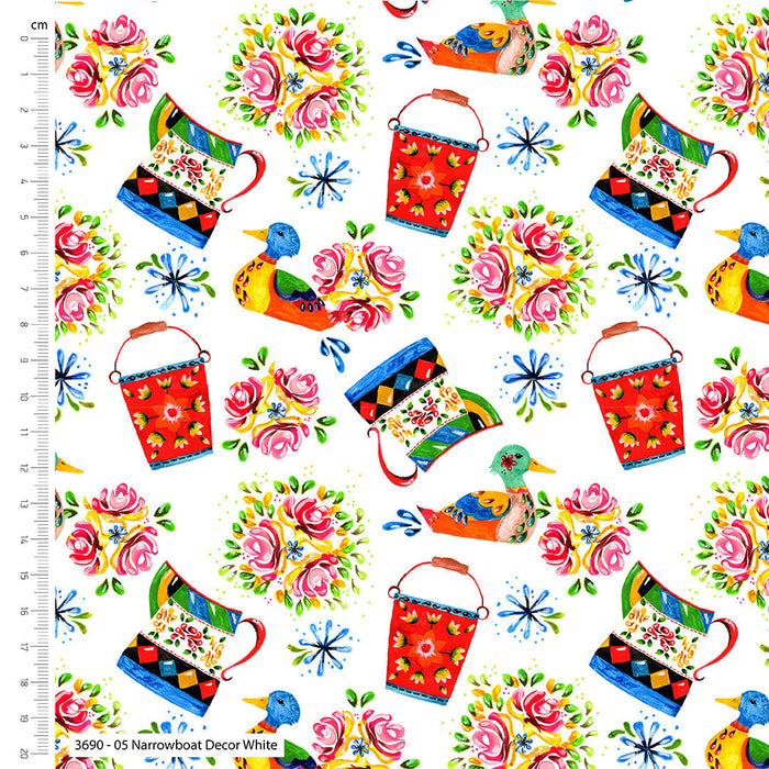 Bohemian Waters Organic Cotton Fabric, Narrowboat Decor White from Jaycotts Sewing Supplies