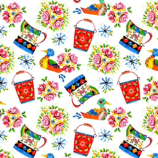Bohemian Waters Organic Cotton Fabric, Narrowboat Decor White from Jaycotts Sewing Supplies